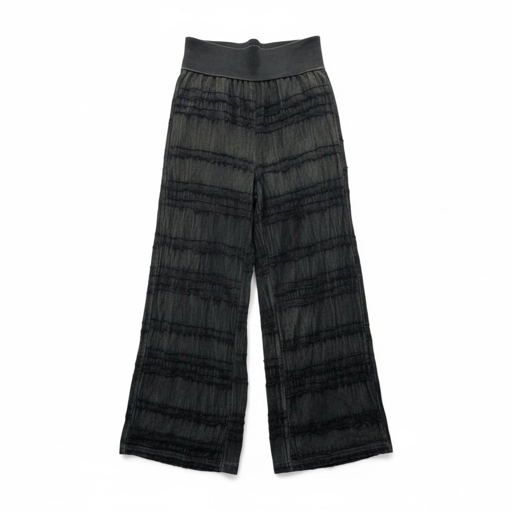 T Party Fashion Womens Med‎ Tiered Fringe Black Denim Wide Leg Palazzo Pants